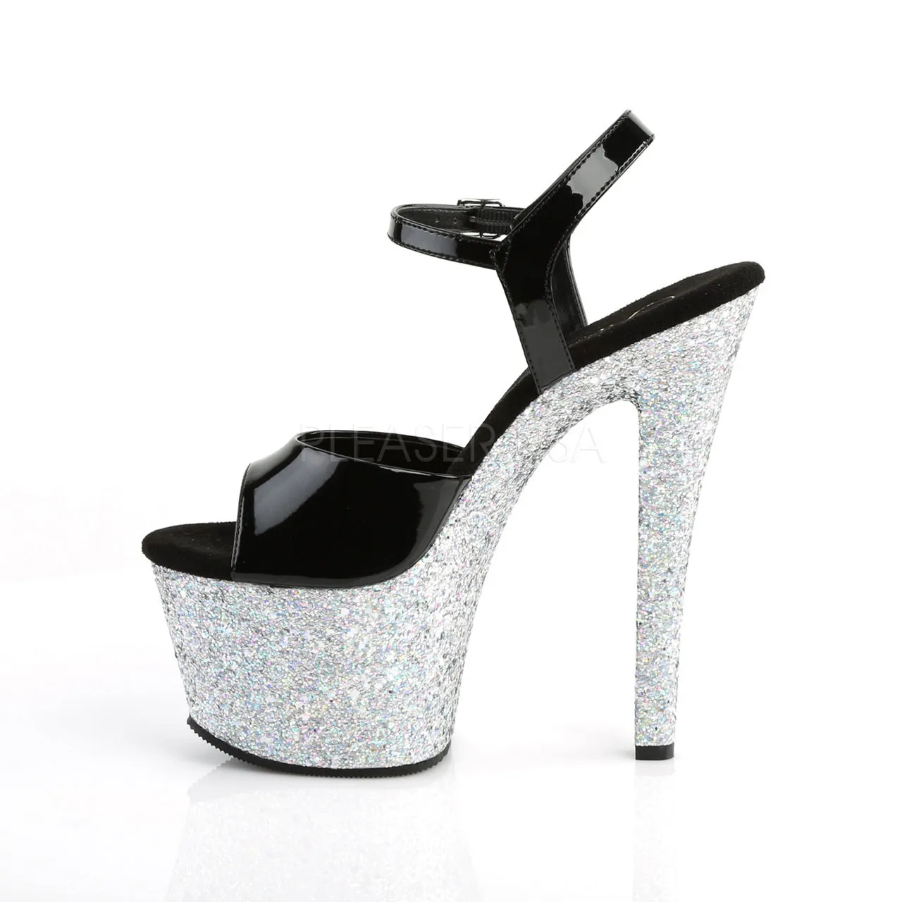 7" Black-Silver Glitter Platform Heels*