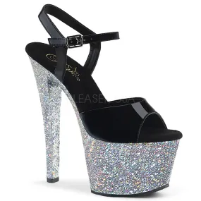 7" Black-Silver Glitter Platform Heels*