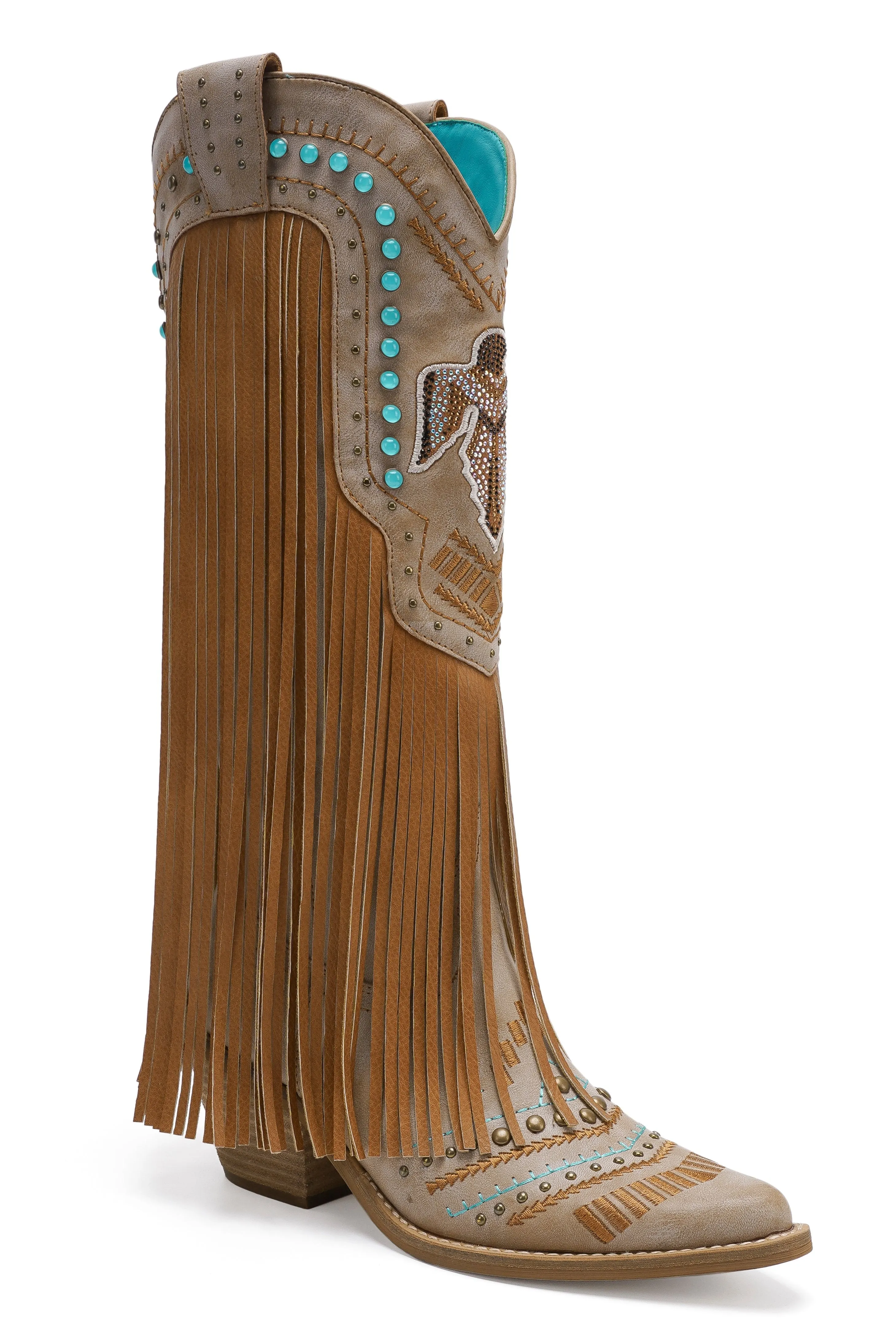 ADELA-58 Fringe Cowgirl Boots with Rhinestone Accents