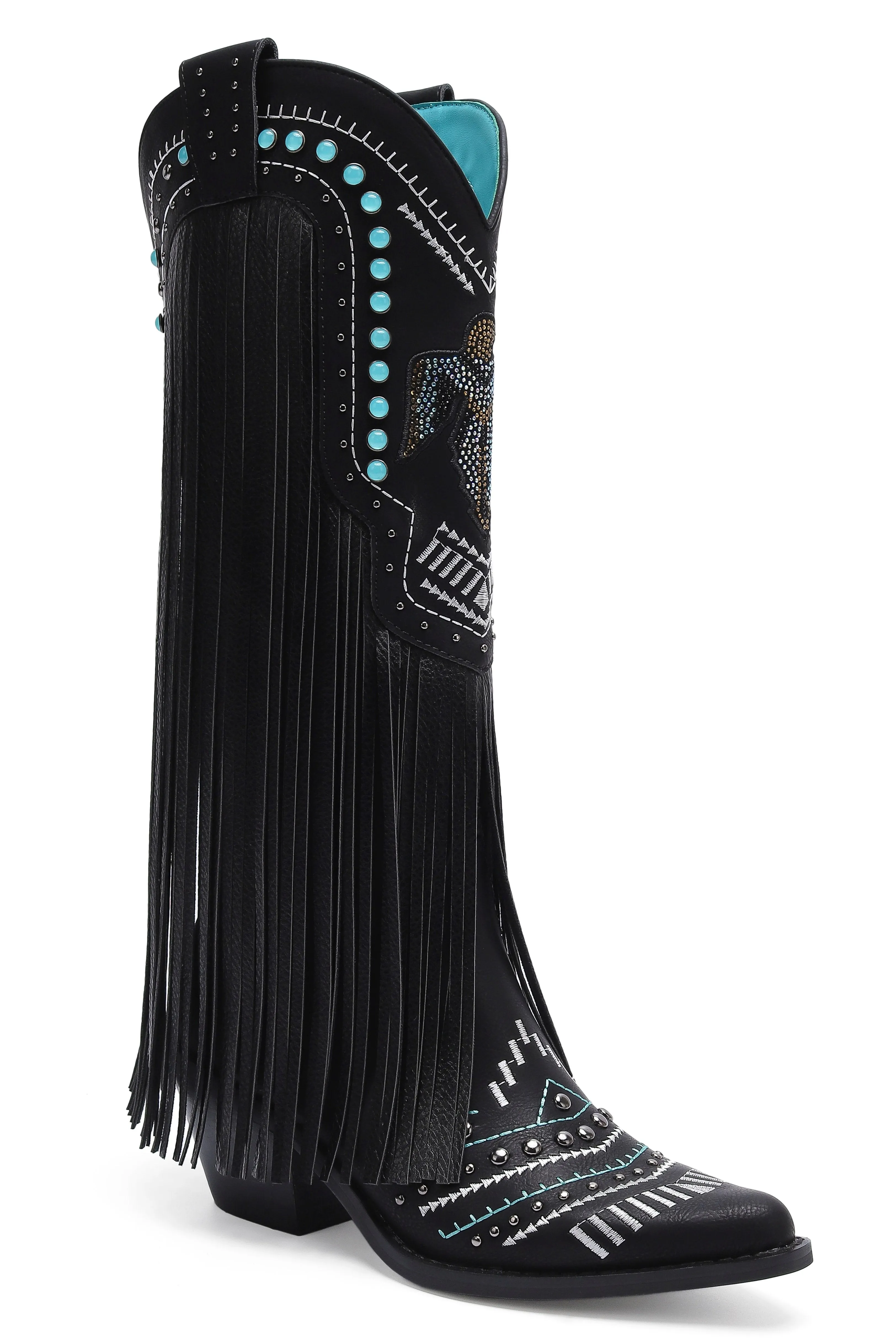 ADELA-58 Fringe Cowgirl Boots with Rhinestone Accents