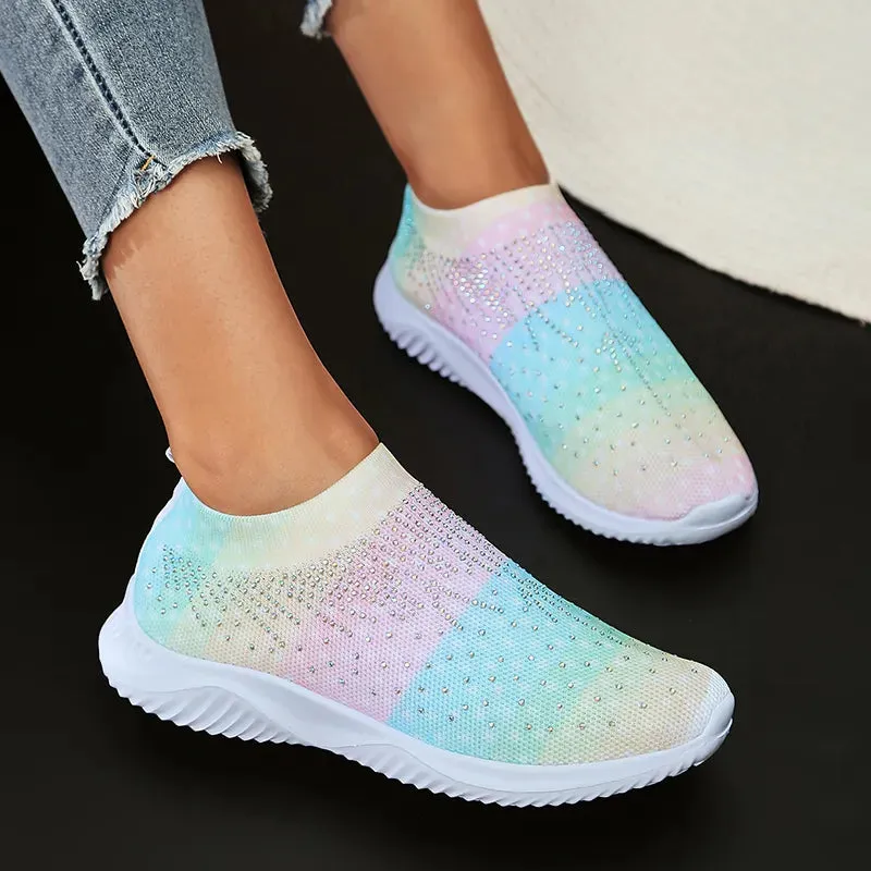 AMOZAE- - Casual Mix Color Crystal Knitting Sneakers