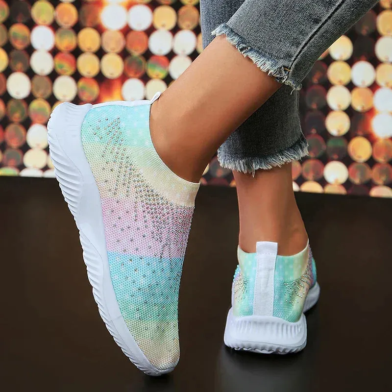 AMOZAE- - Casual Mix Color Crystal Knitting Sneakers