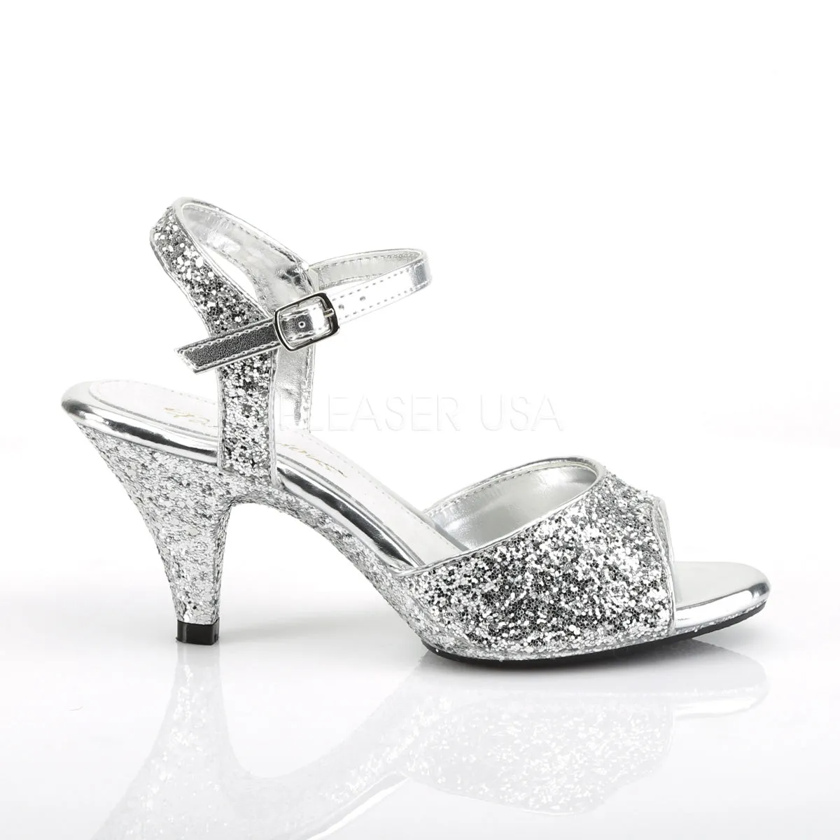 Ankle Strap Glitter Silver Heels