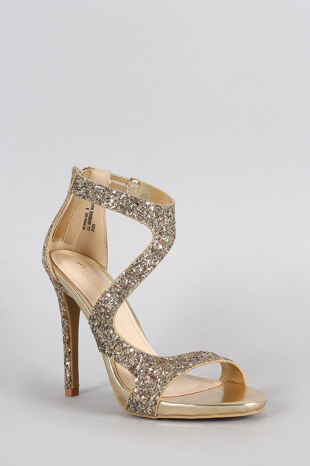 Anne Michelle Strappy Glitter Open Toe Stiletto Heel