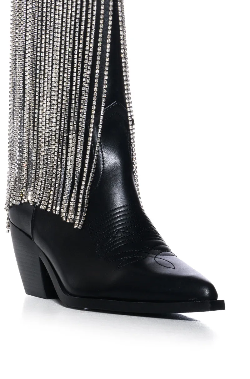 AZALEA WANG ALEXANDRITE FRINGE DRIP BLACK WESTERN BOOTIE