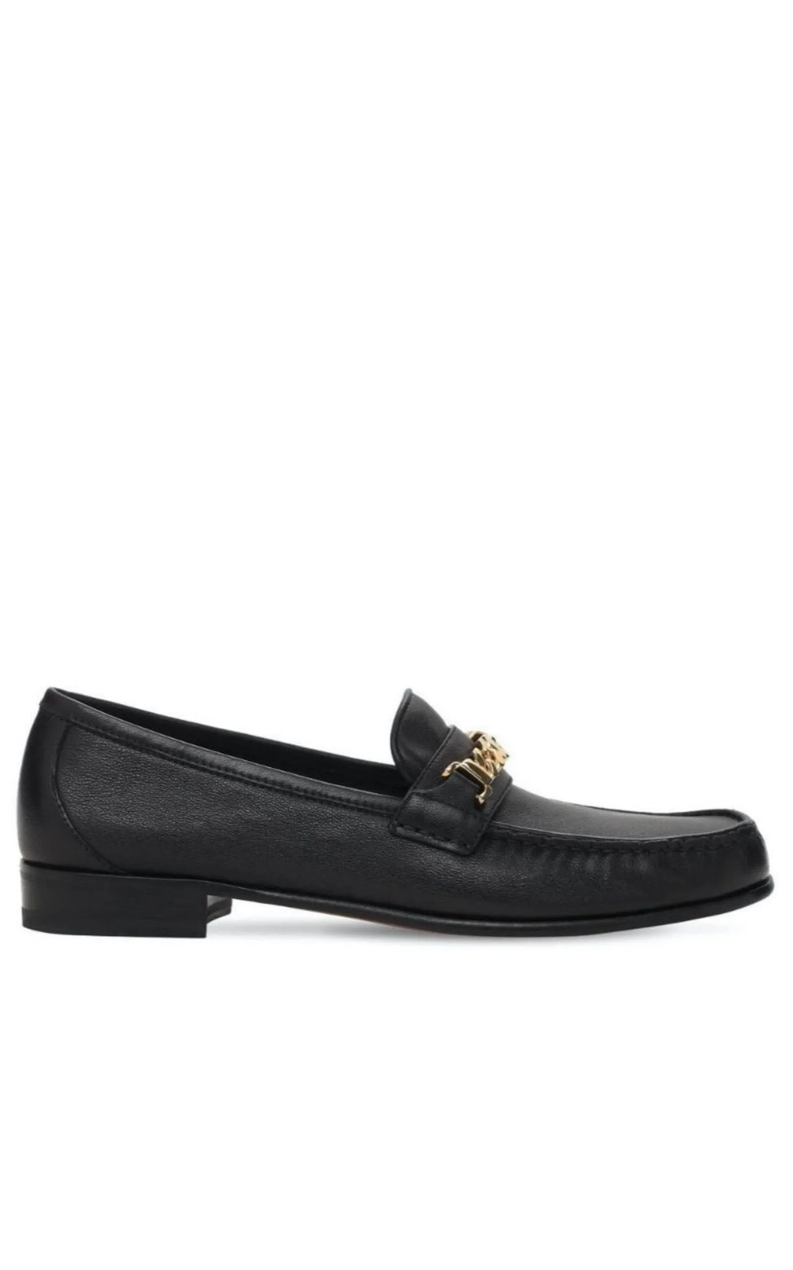 Black Leather Sylvie Chain Loafers