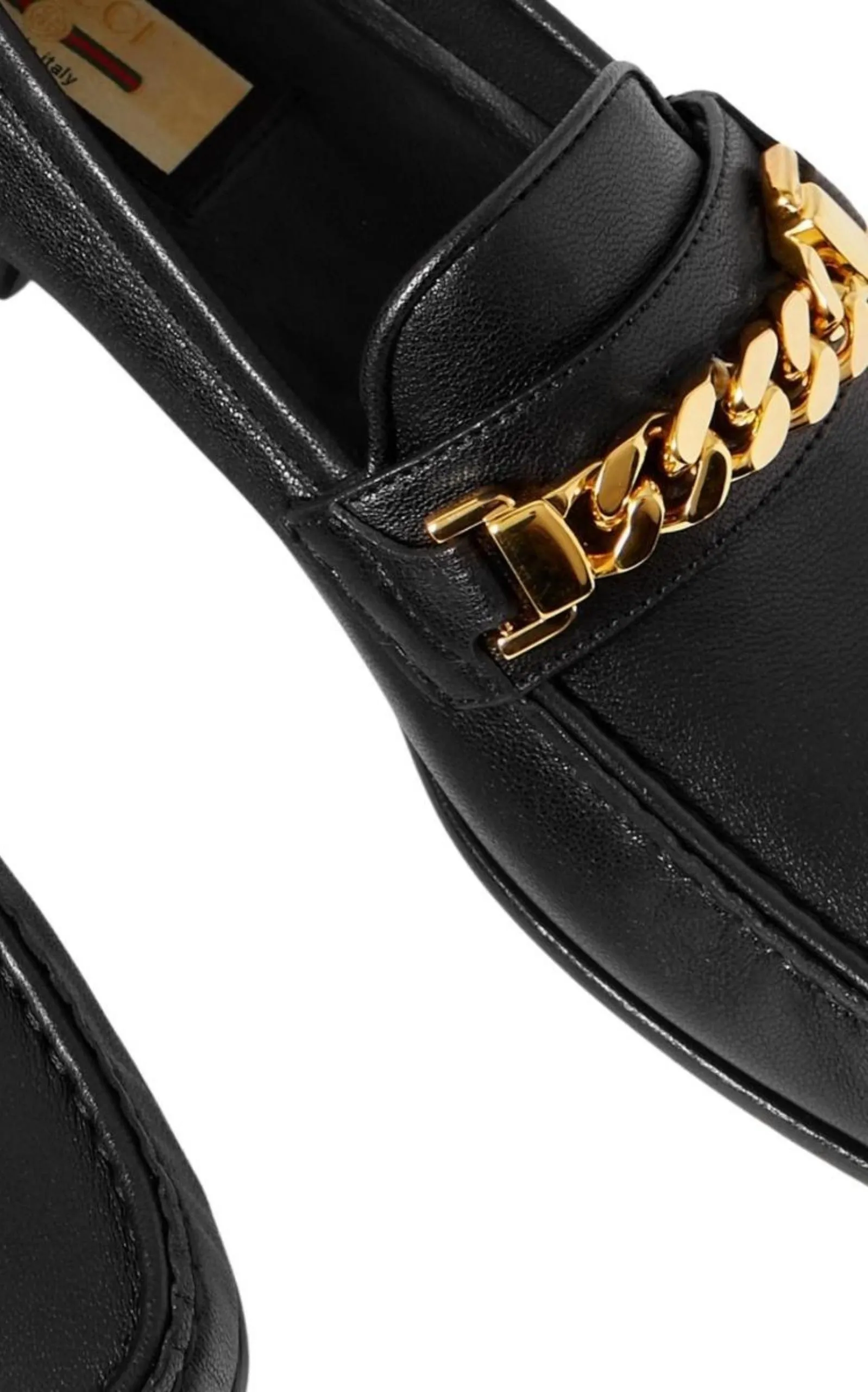 Black Leather Sylvie Chain Loafers