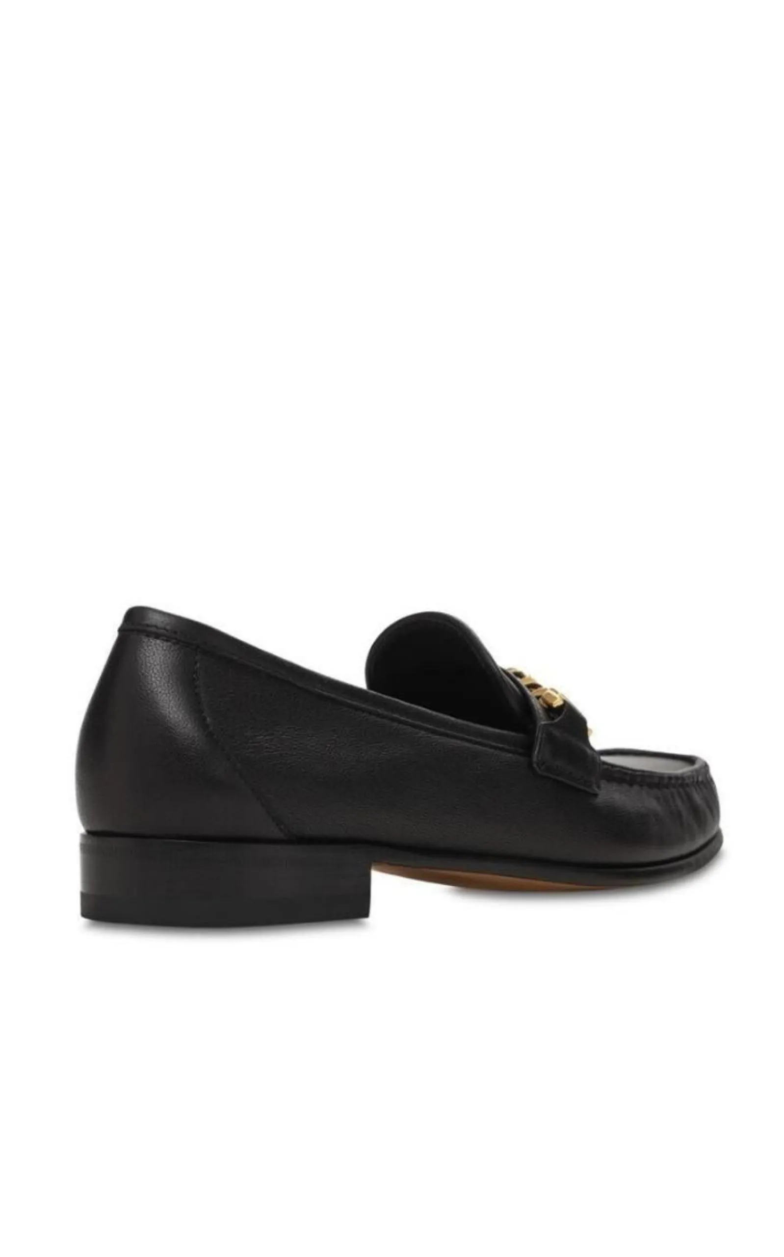 Black Leather Sylvie Chain Loafers