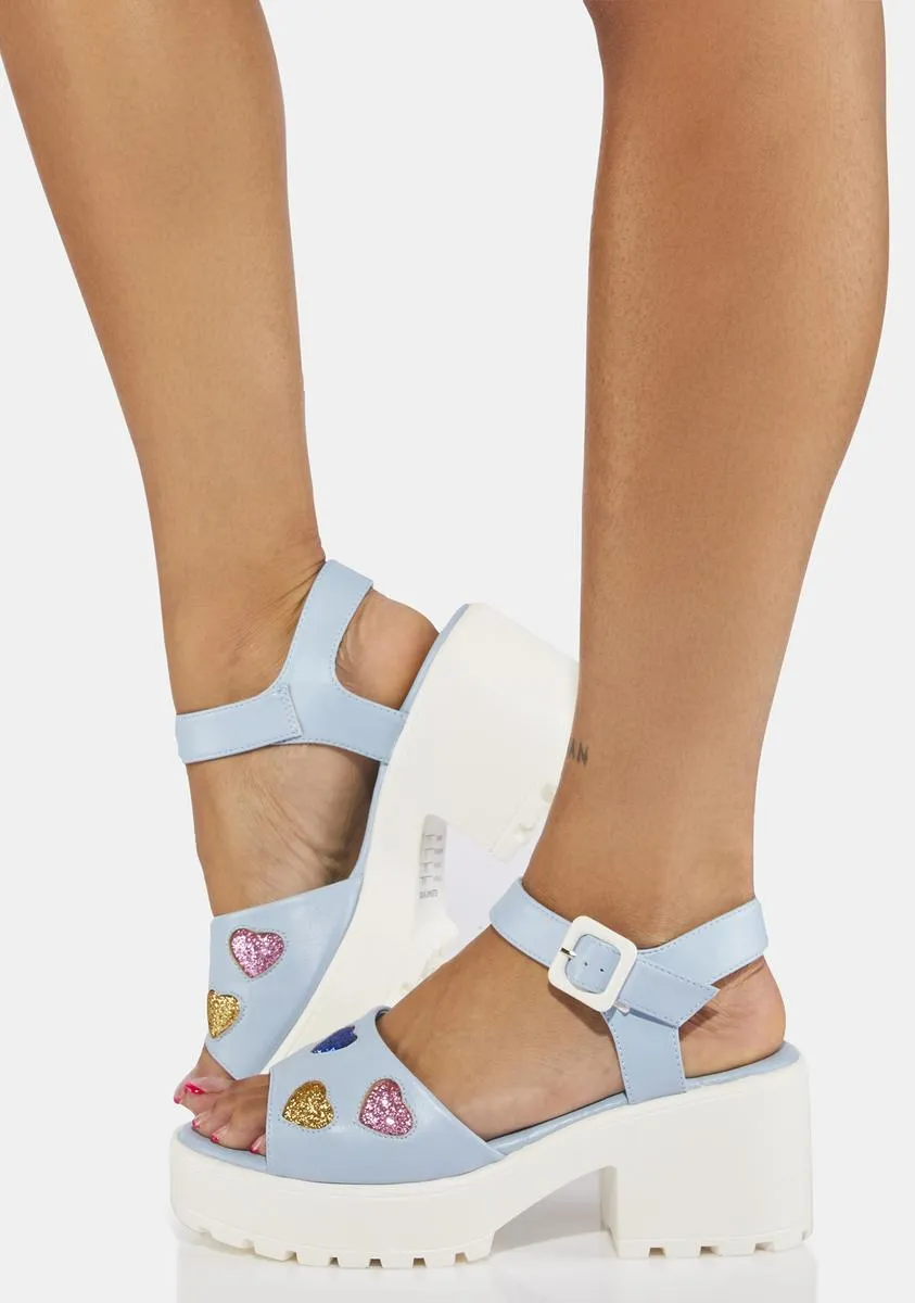 Blue Sticky Sweet Heart Sandals