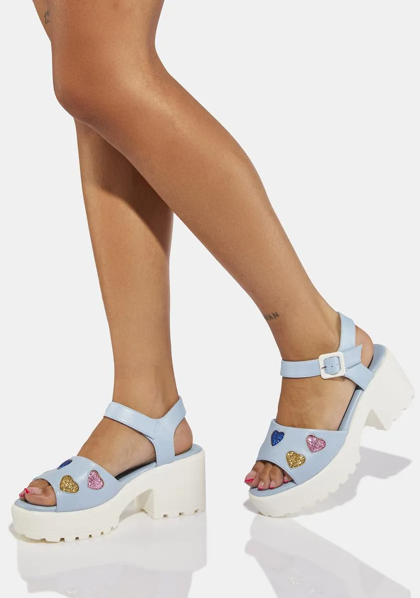 Blue Sticky Sweet Heart Sandals