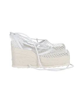 Bottega Veneta Mesh Espadrille Wedge Sandals in White Leather