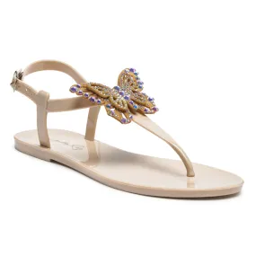 Butterfly T Strap Flat Sandals in Nude