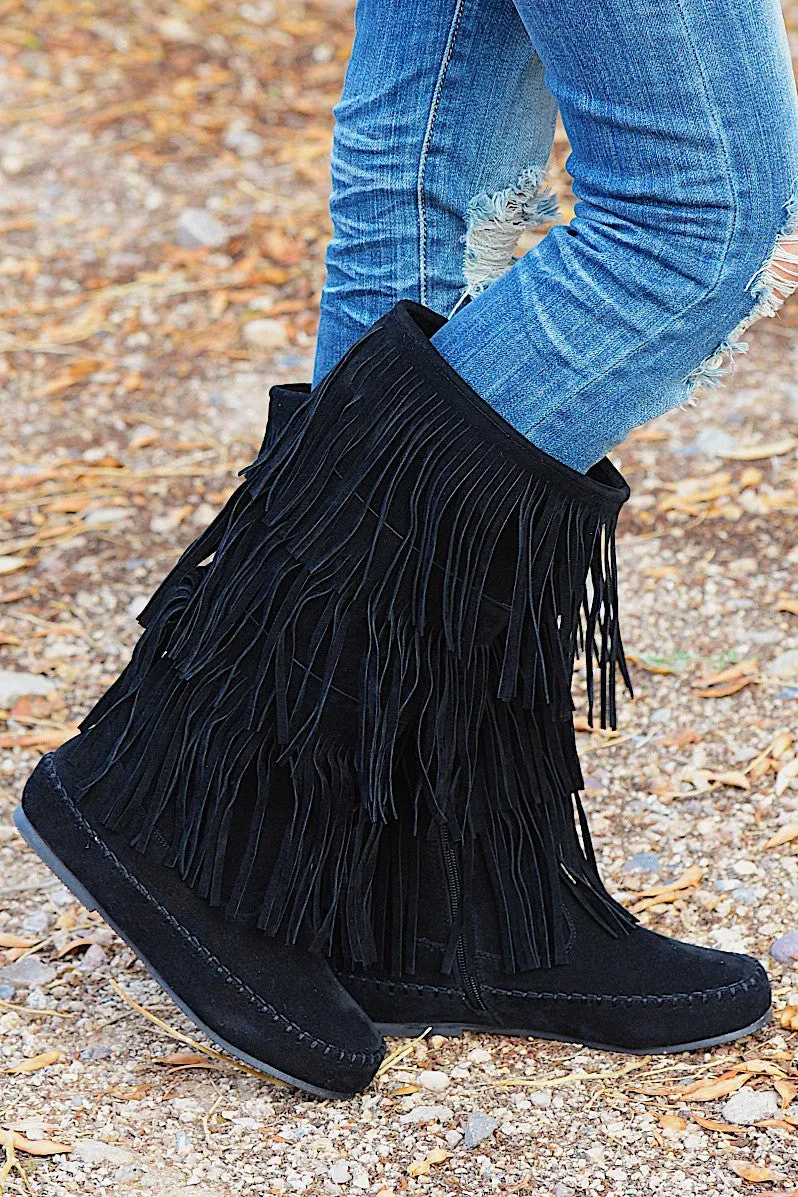 California To Carolina Fringe Boots - Black