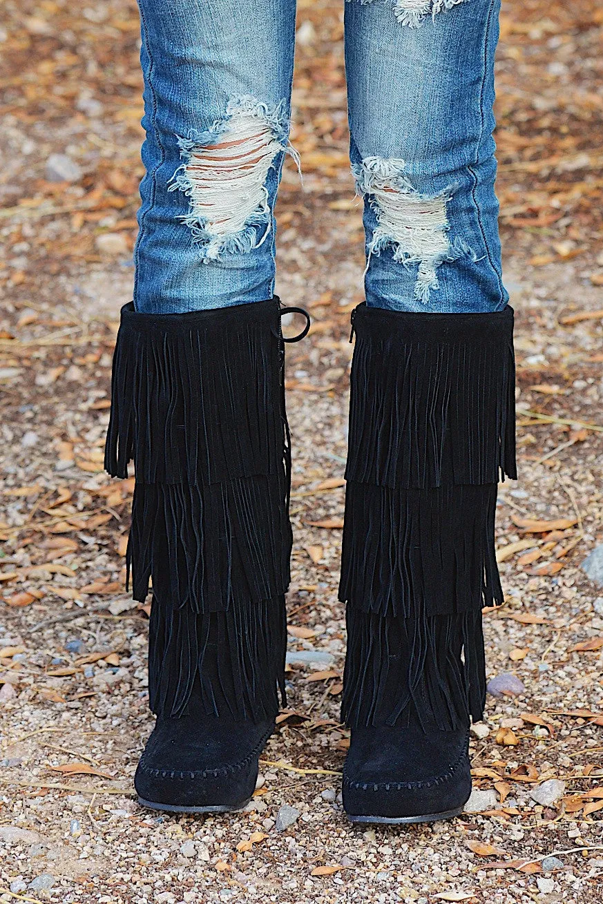 California To Carolina Fringe Boots - Black