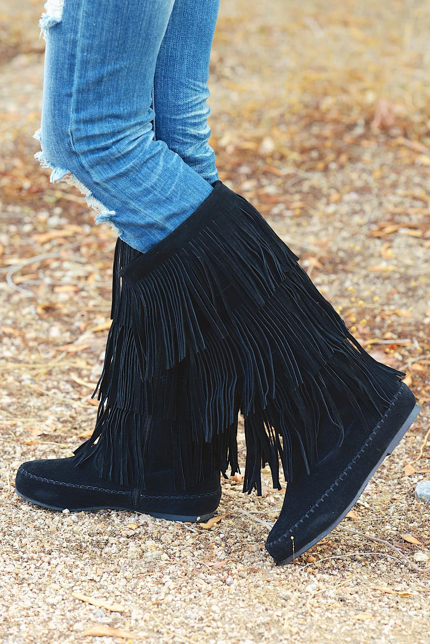 California To Carolina Fringe Boots - Black