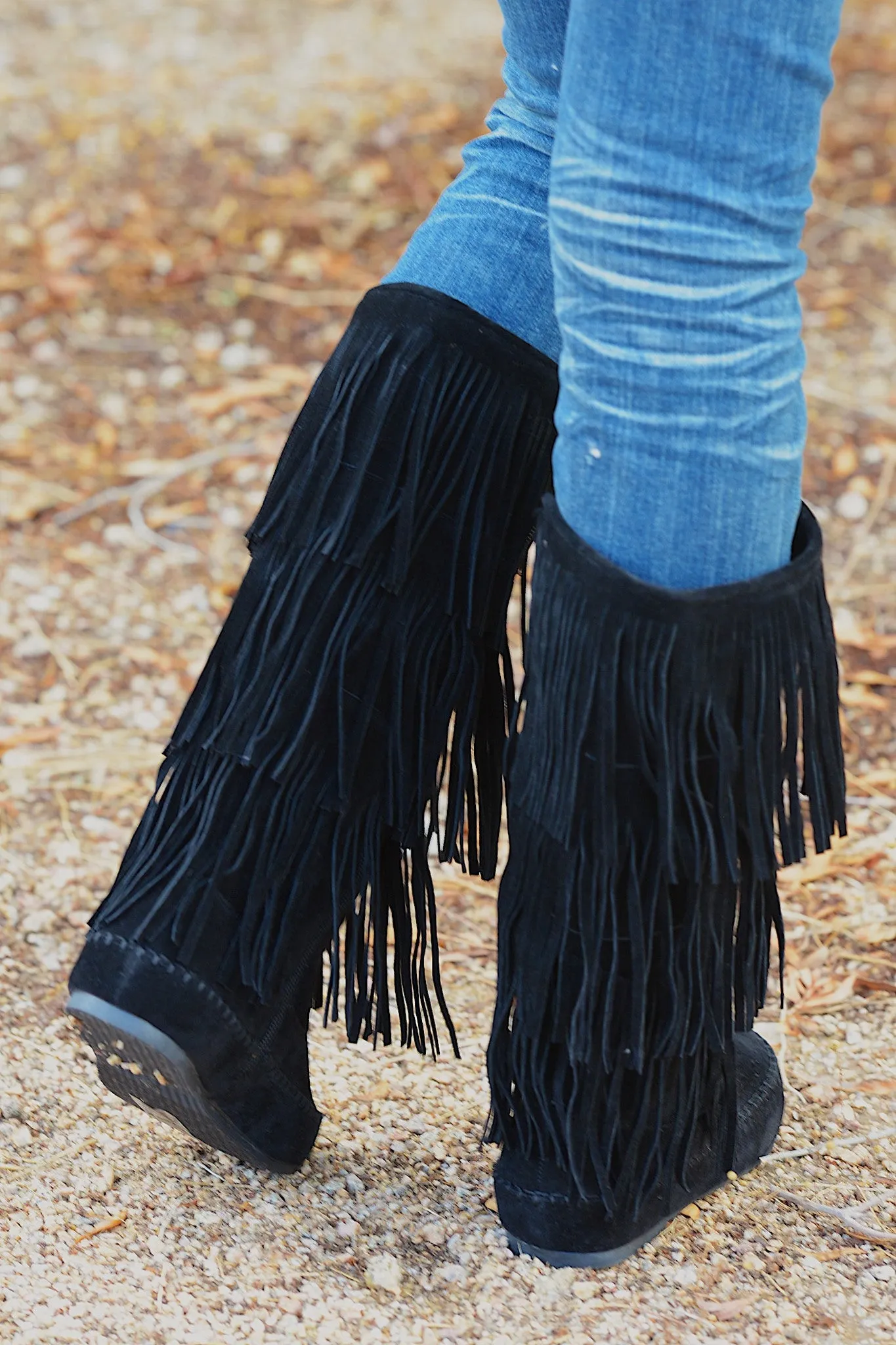 California To Carolina Fringe Boots - Black