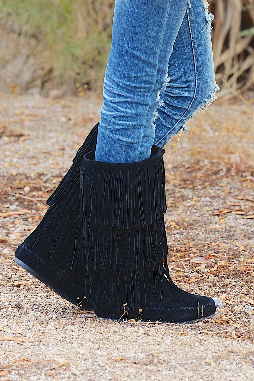 California To Carolina Fringe Boots - Black