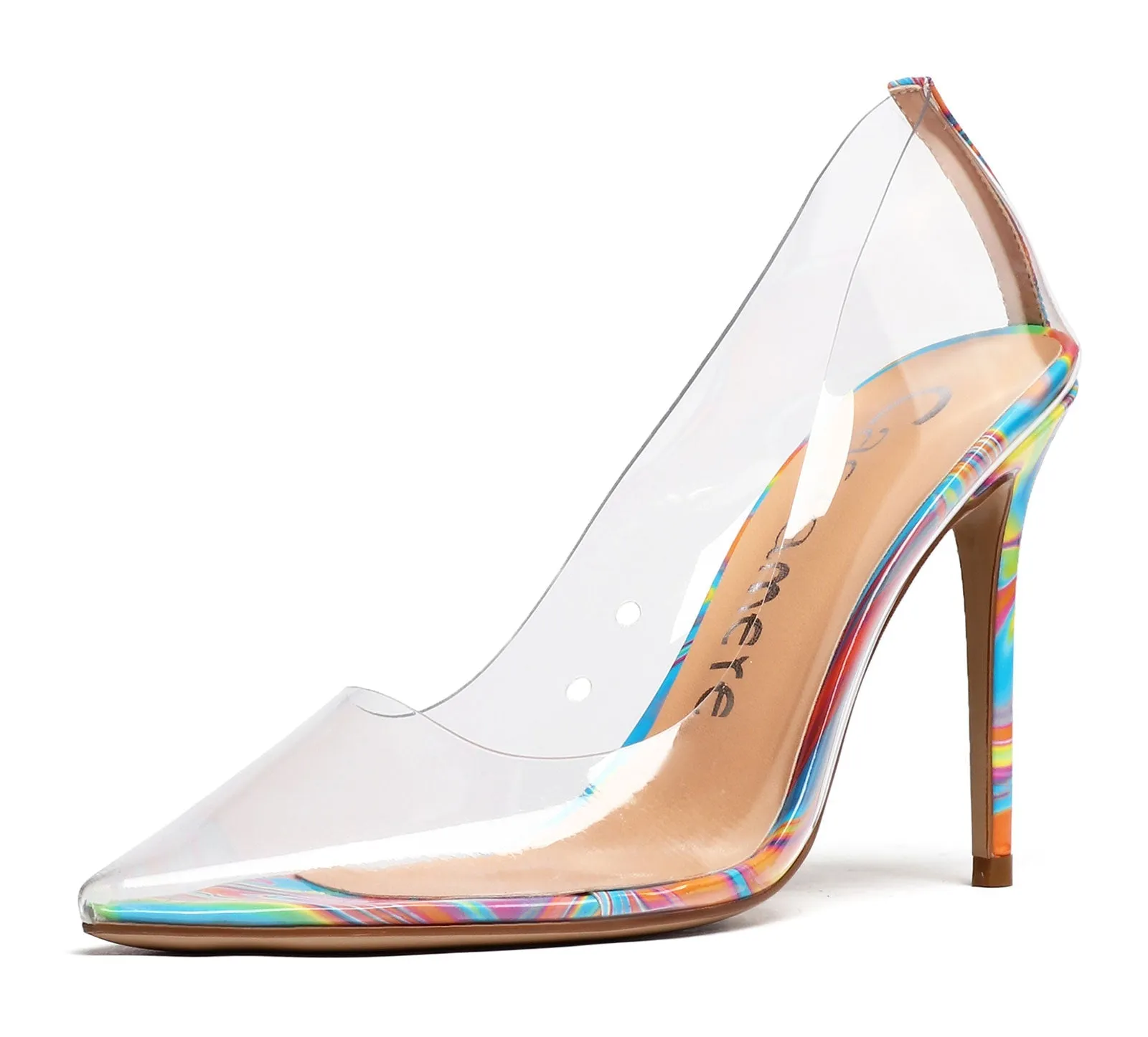 CASTAMERE Womens High Heels Transparent Pumps Slip-on Sexy Clear Pointy Toe 10CM Heels