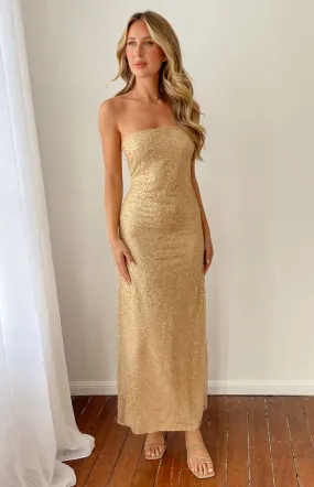 Chantel Gold Glitter Maxi Formal Dress