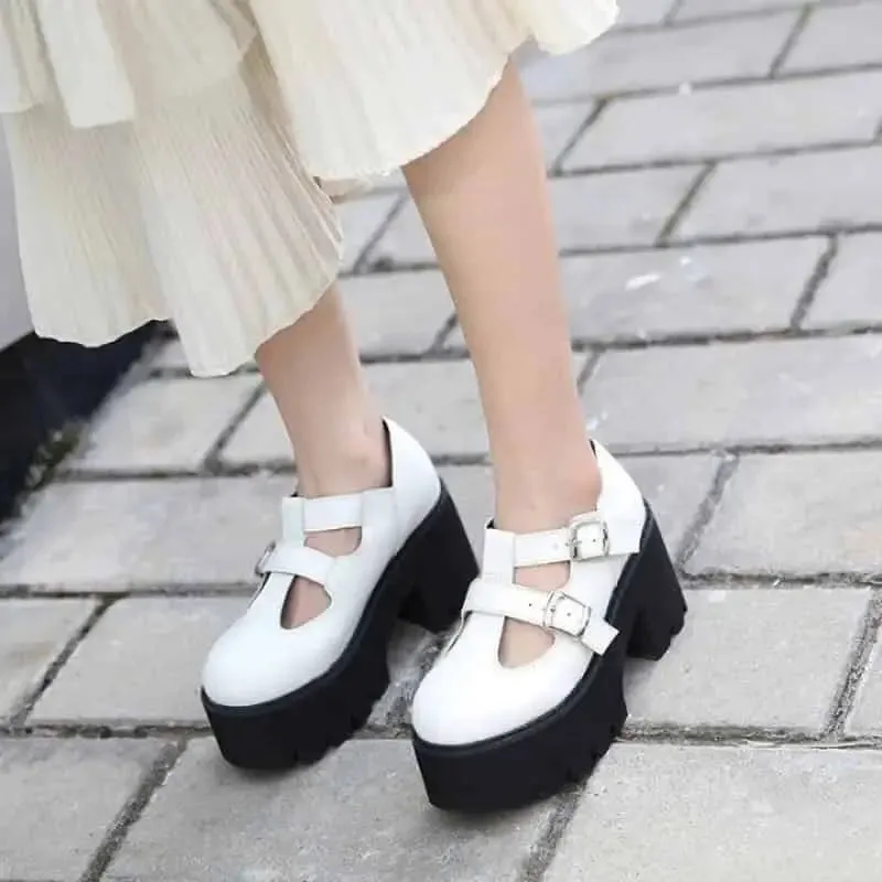 Chunky Loafers Platform Heels Buckle Strap Shoes