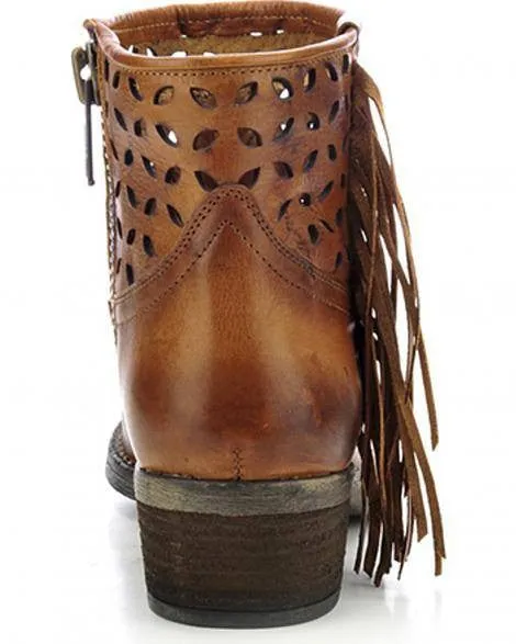 Corral Women's Tan Cutout Short Fringe Boot Q0012