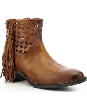 Corral Women's Tan Cutout Short Fringe Boot Q0012