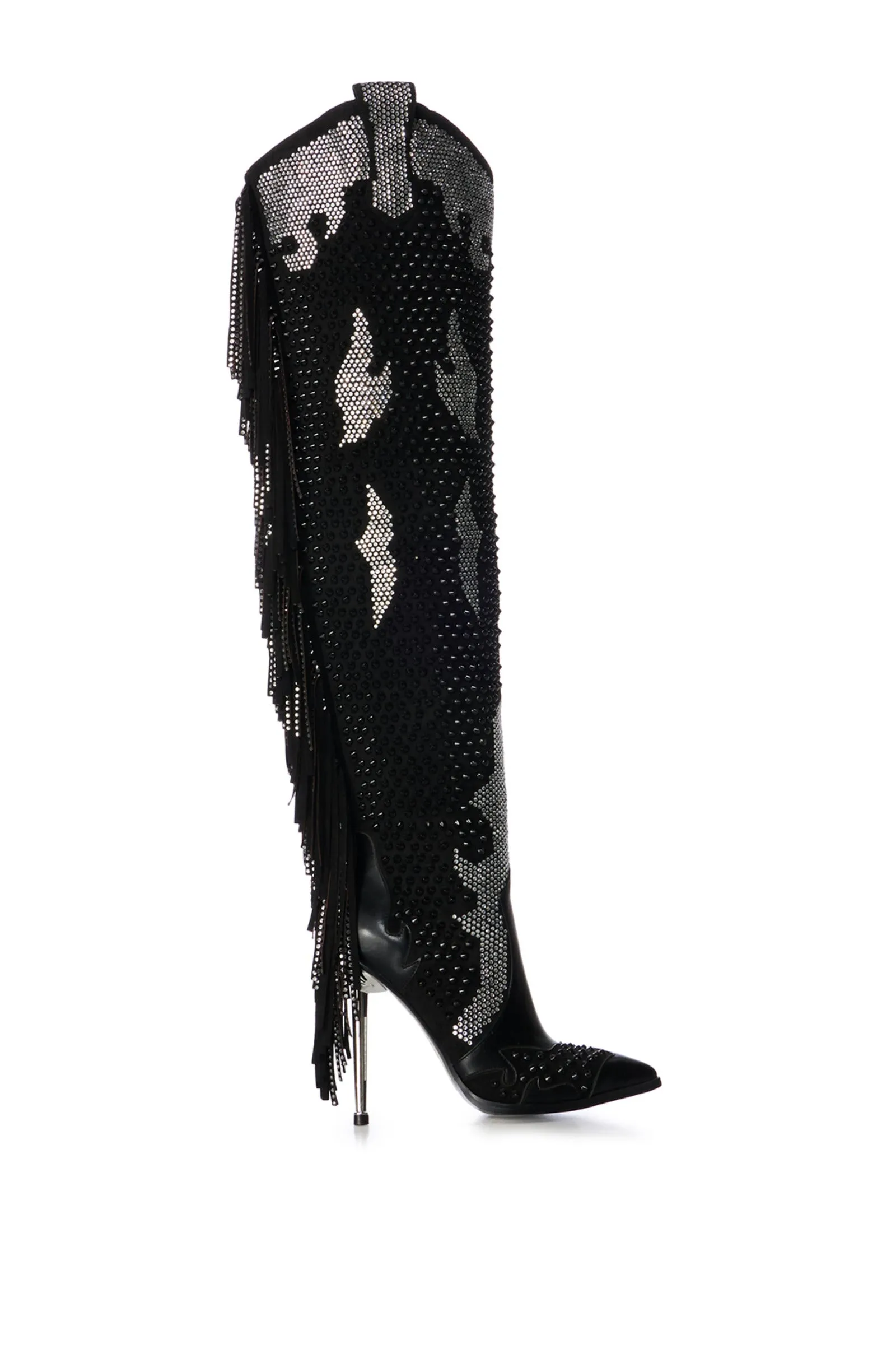 CREWE-BLACK FRINGE THIGH BOOT