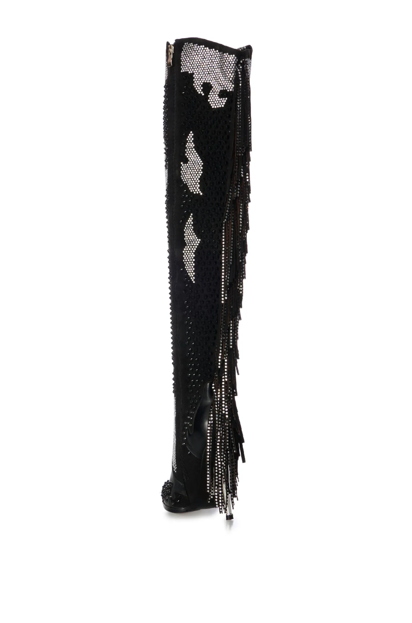 CREWE-BLACK FRINGE THIGH BOOT