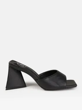 Faux Leather Triangular Heeled Sandals