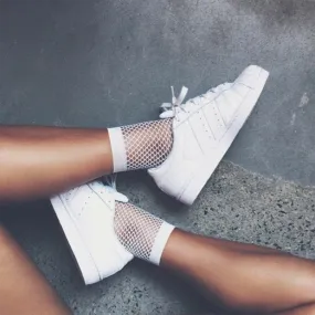 Fishnet Socks Mesh Ankle Short Socks-White