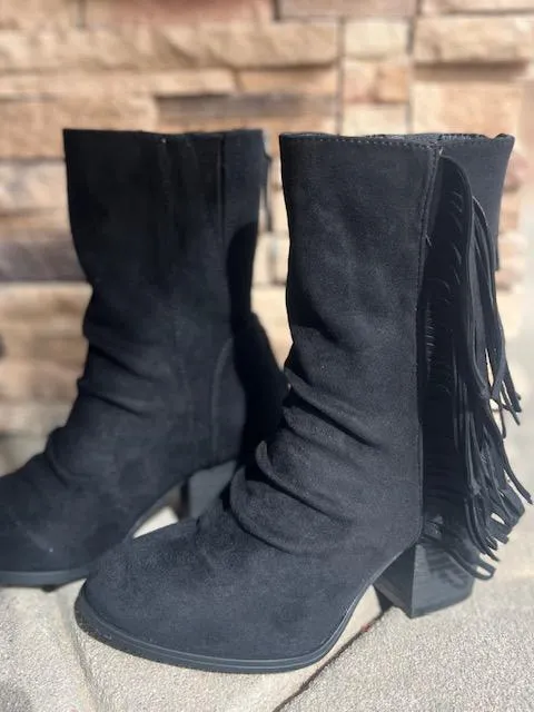 Foxie Black Fringe Boots