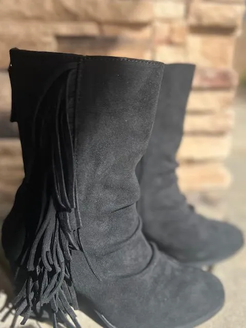 Foxie Black Fringe Boots