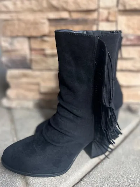 Foxie Black Fringe Boots