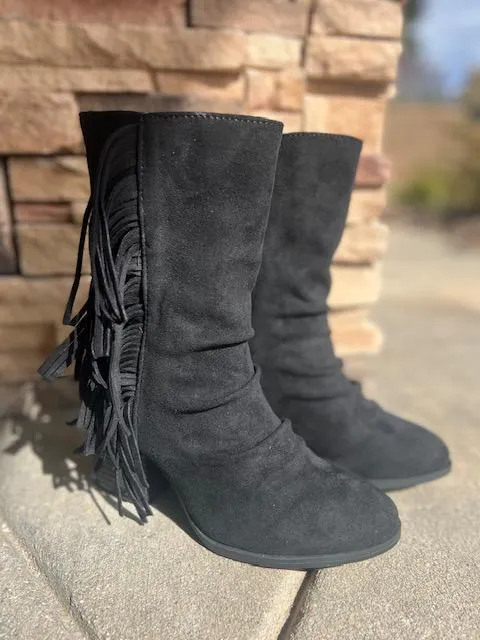 Foxie Black Fringe Boots