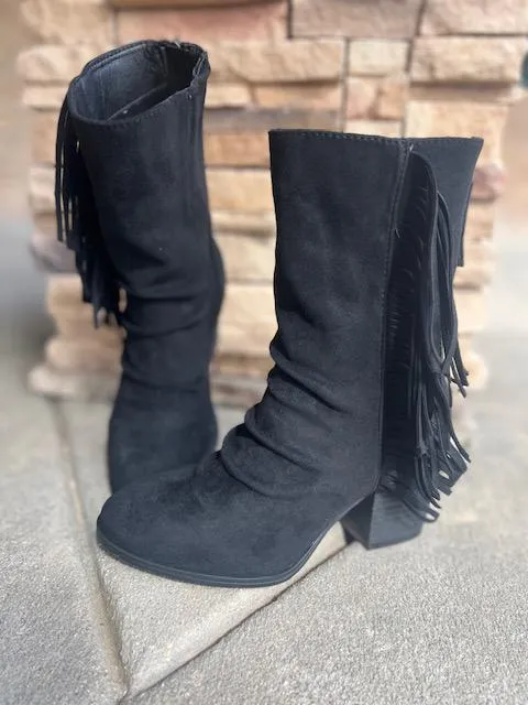 Foxie Black Fringe Boots