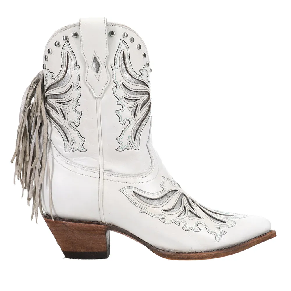 Fringe Inlay Fringe Pointed Toe Cowboy Booties