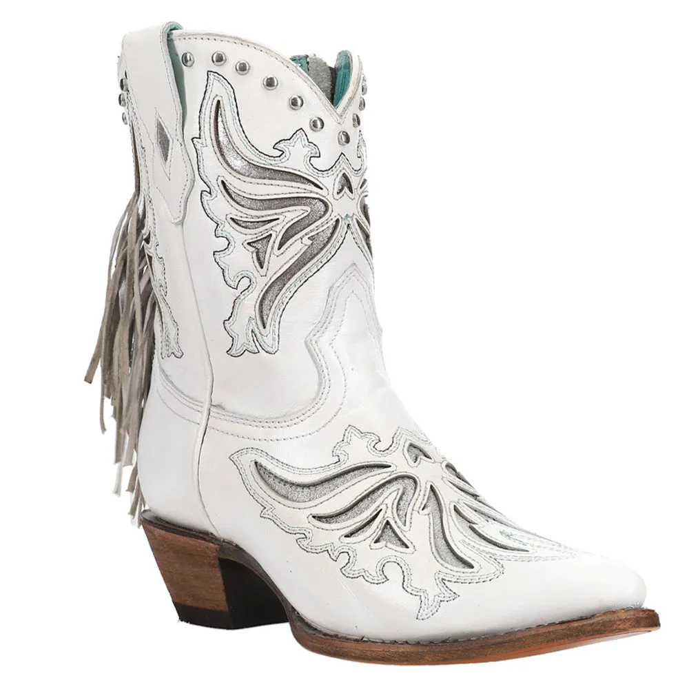 Fringe Inlay Fringe Pointed Toe Cowboy Booties