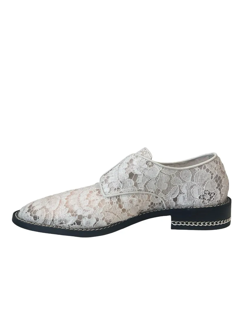 Givenchy White Lace & Mesh Double Chain Derby. Size: 38