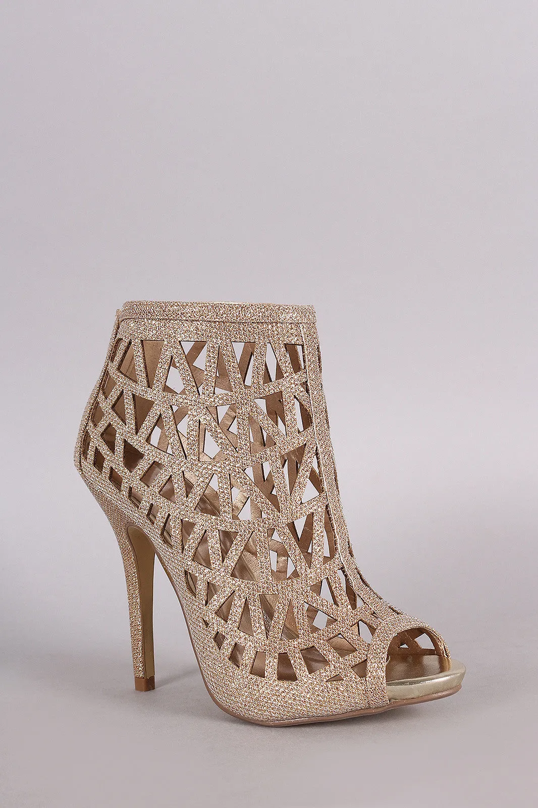 Glitter Caged Cutout Peep Toe Stiletto Heel