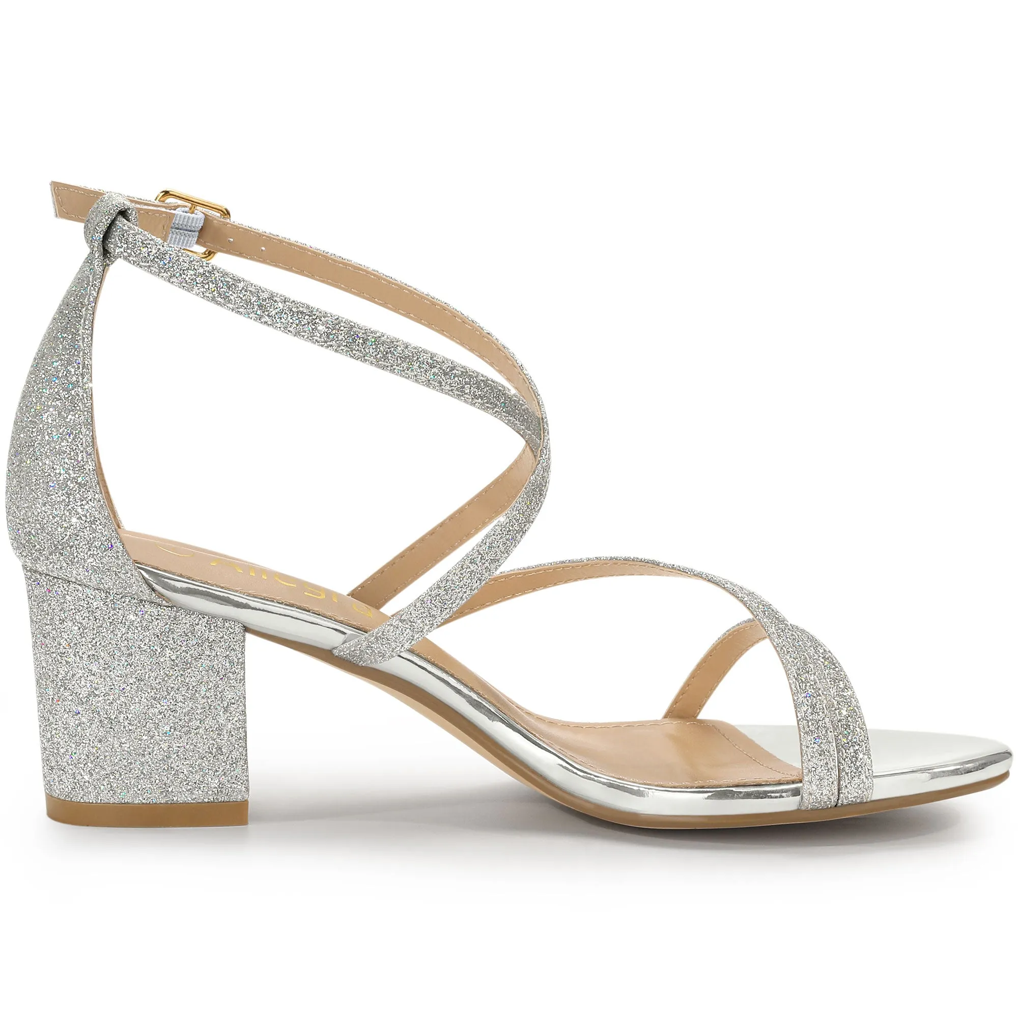 Glitter Crisscross Strap Chunky Heel Sandals