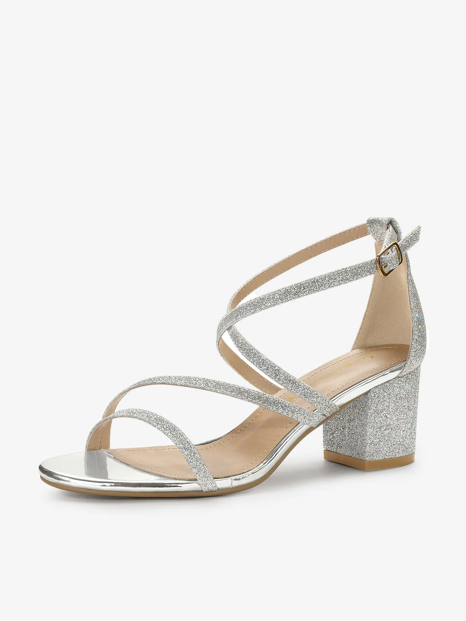 Glitter Crisscross Strap Chunky Heel Sandals