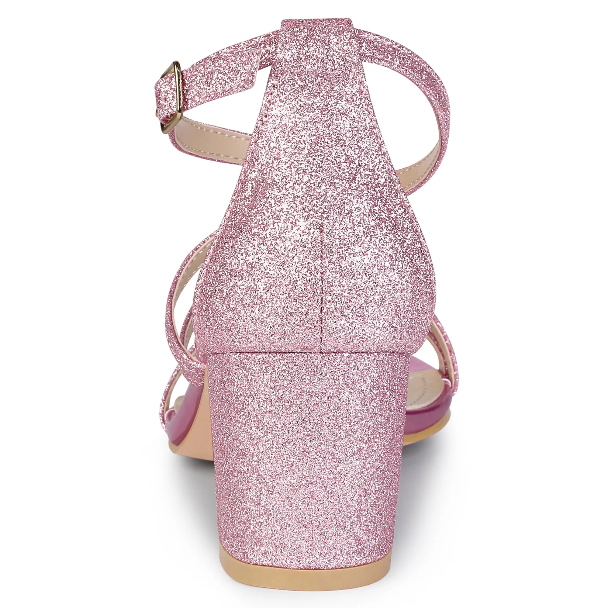 Glitter Crisscross Strap Chunky Heel Sandals