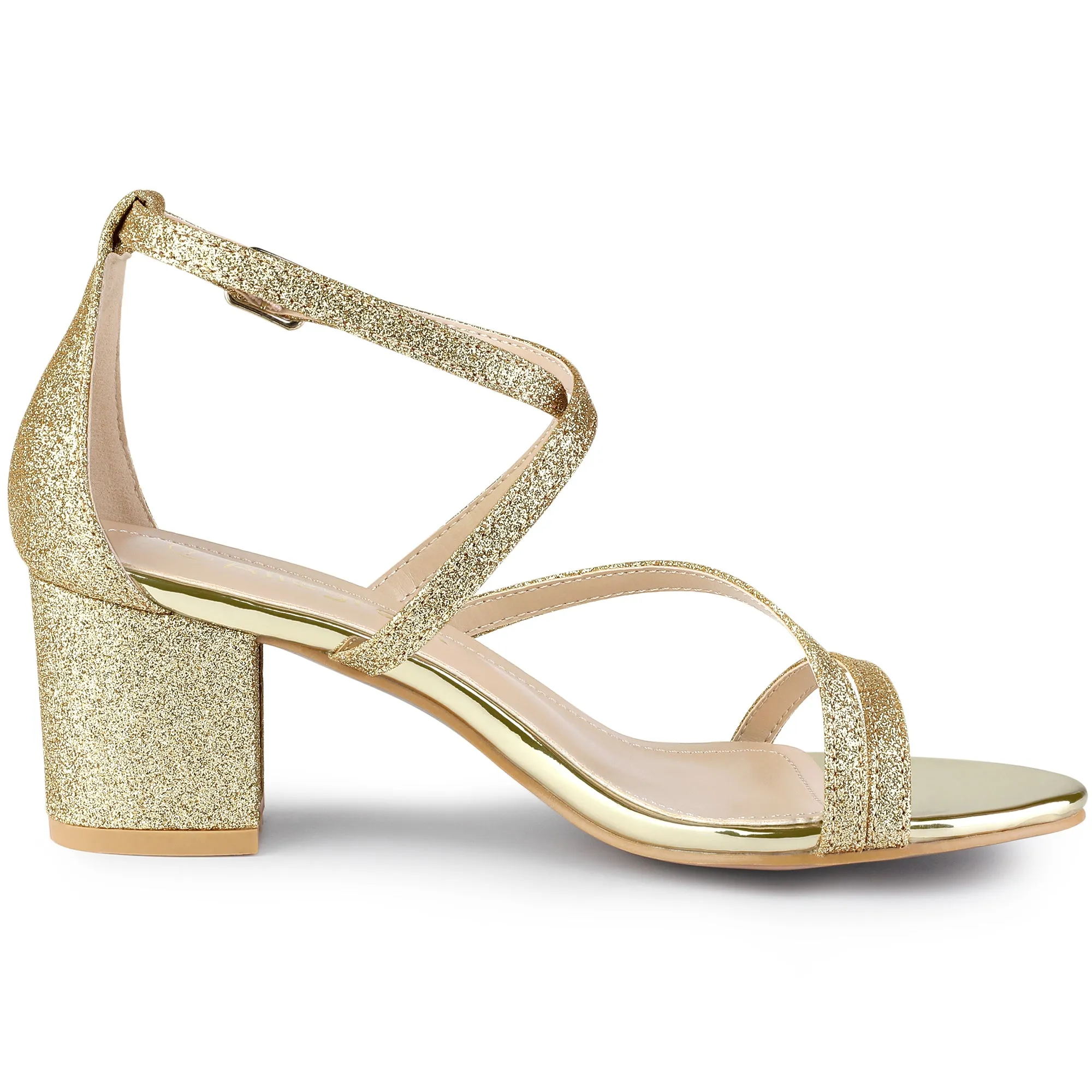 Glitter Crisscross Strap Chunky Heel Sandals