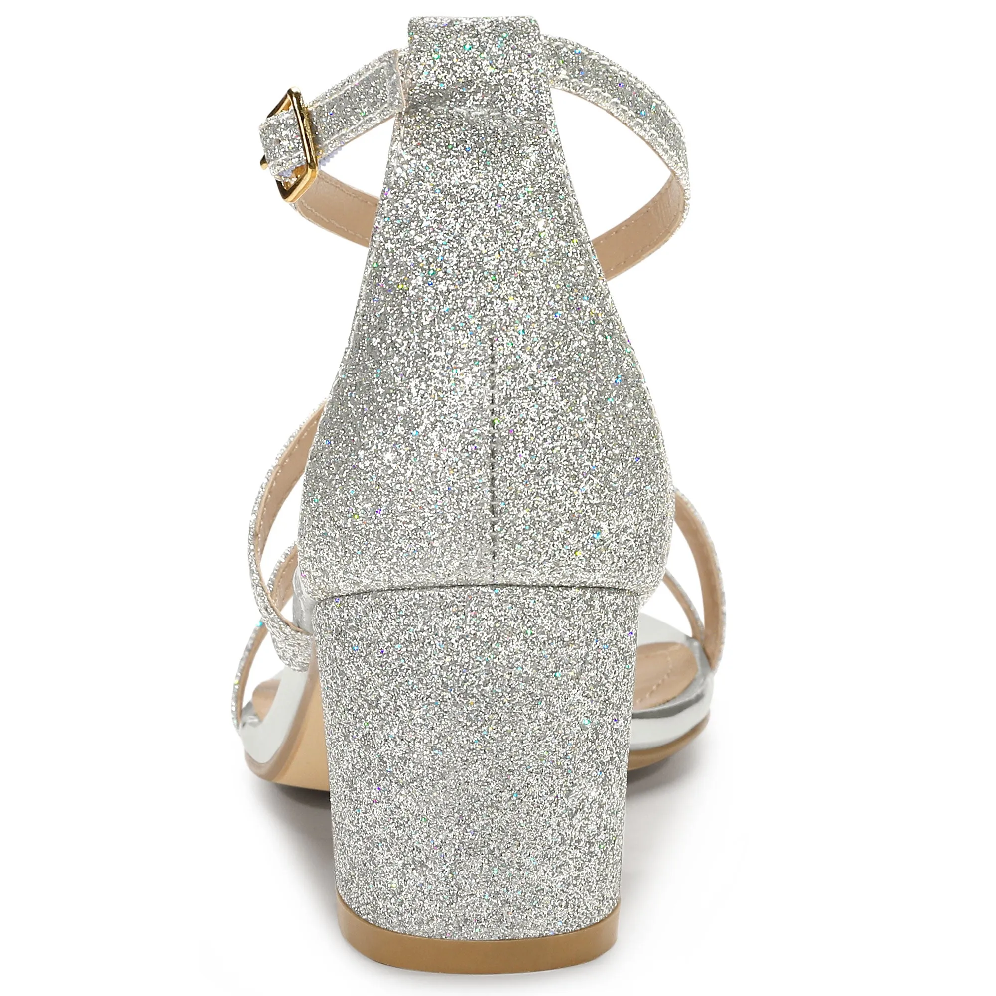 Glitter Crisscross Strap Chunky Heel Sandals