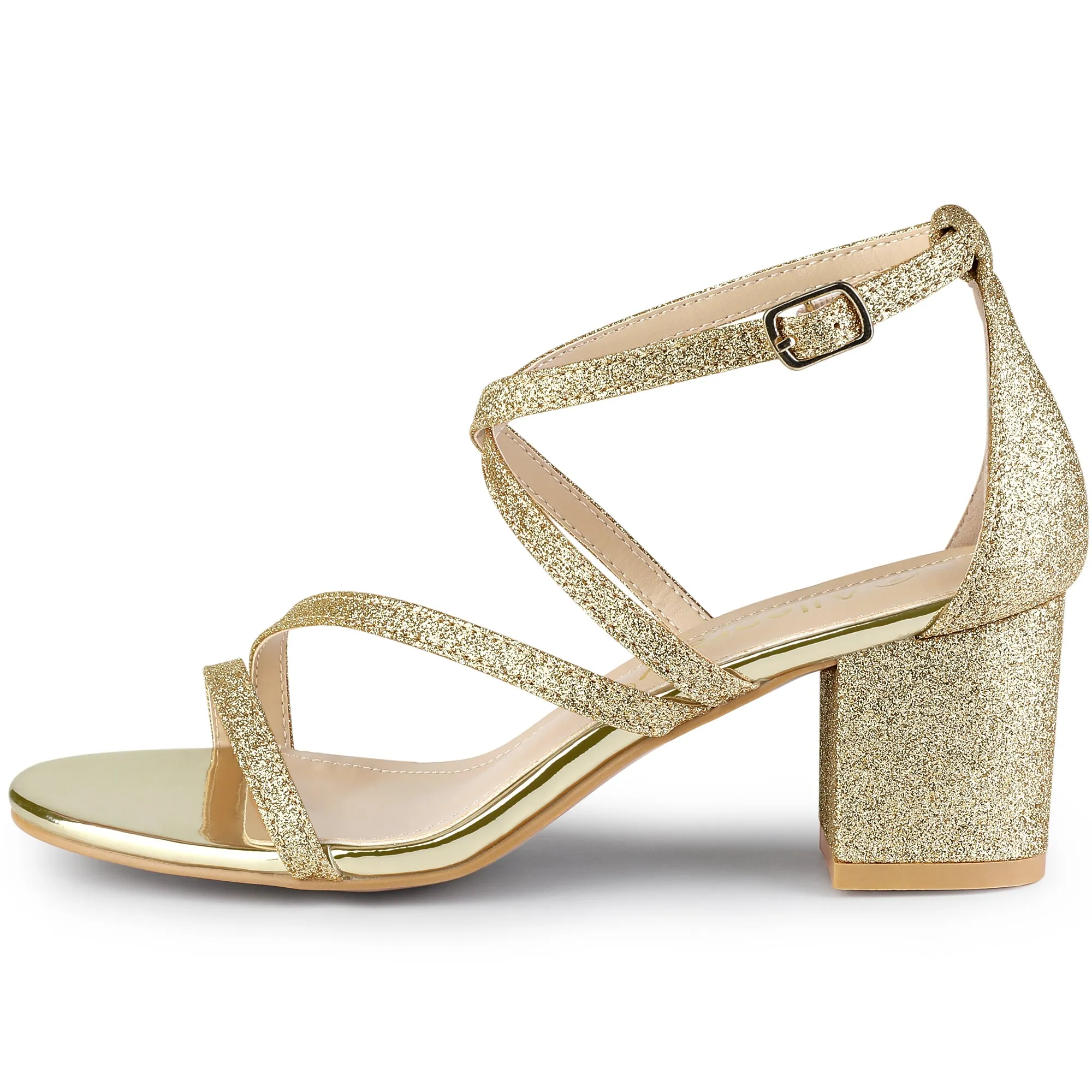 Glitter Crisscross Strap Chunky Heel Sandals