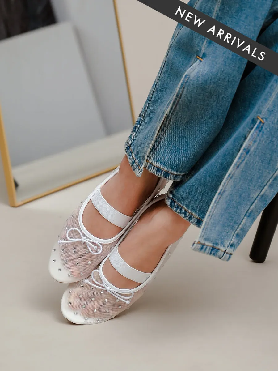 Glitter Mesh Ballerina Flats