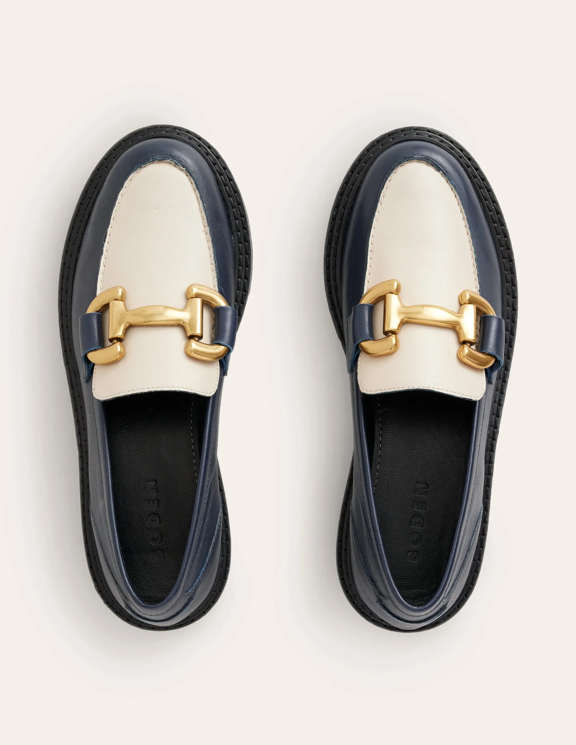 Iris Chunky Snaffle Loafers-Navy / Ecru