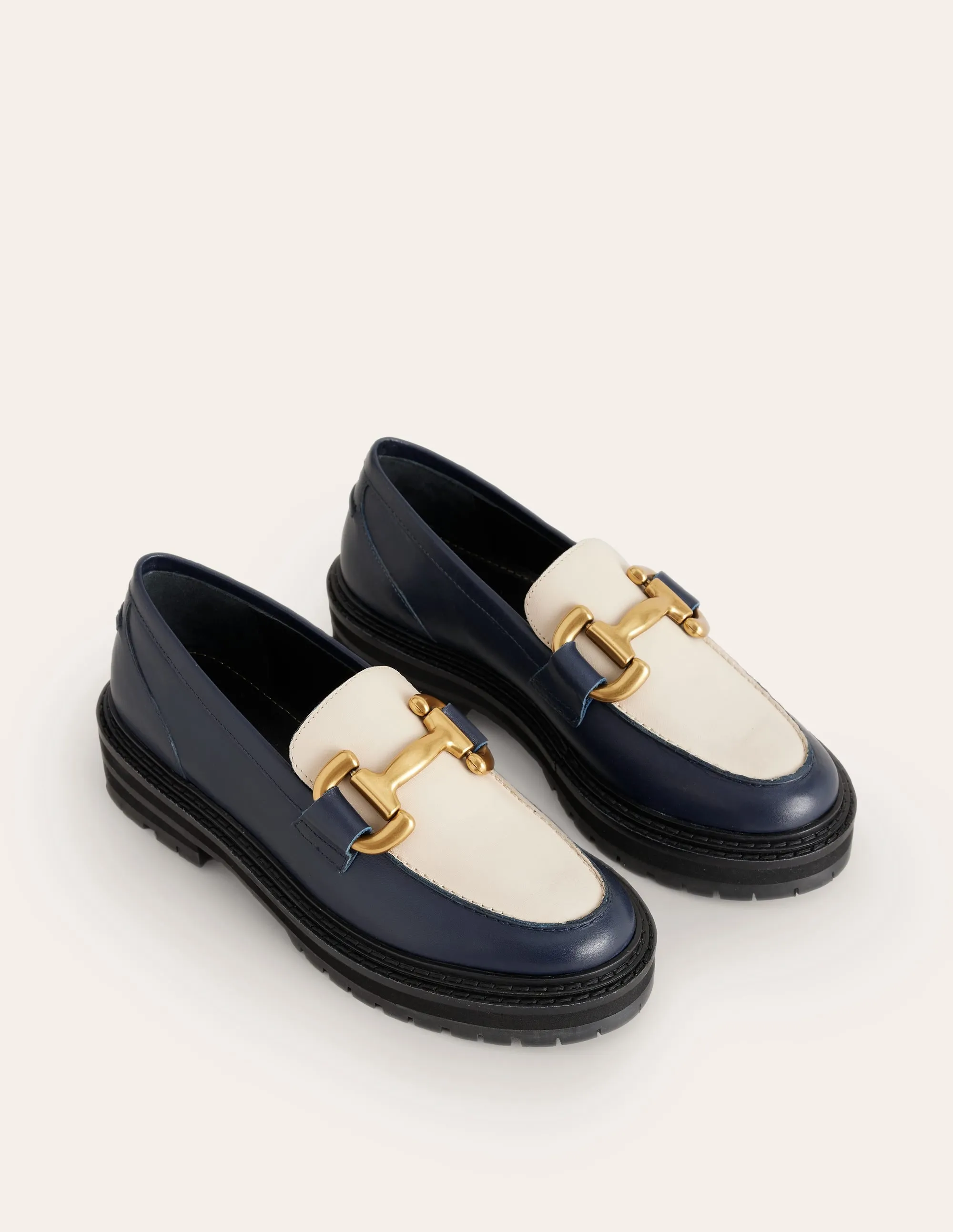 Iris Chunky Snaffle Loafers-Navy / Ecru