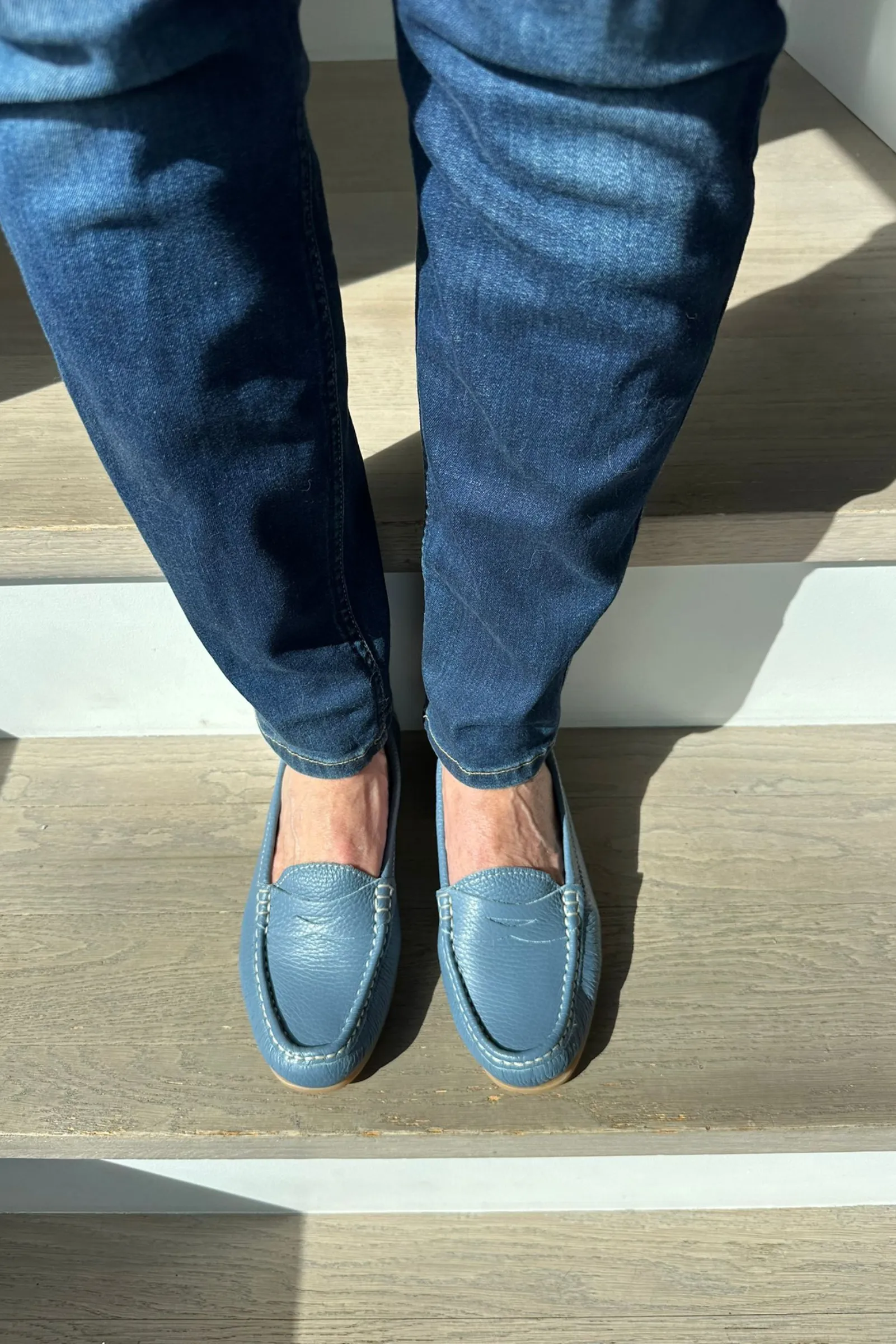 Italian Leather Loafers - Denim Blue