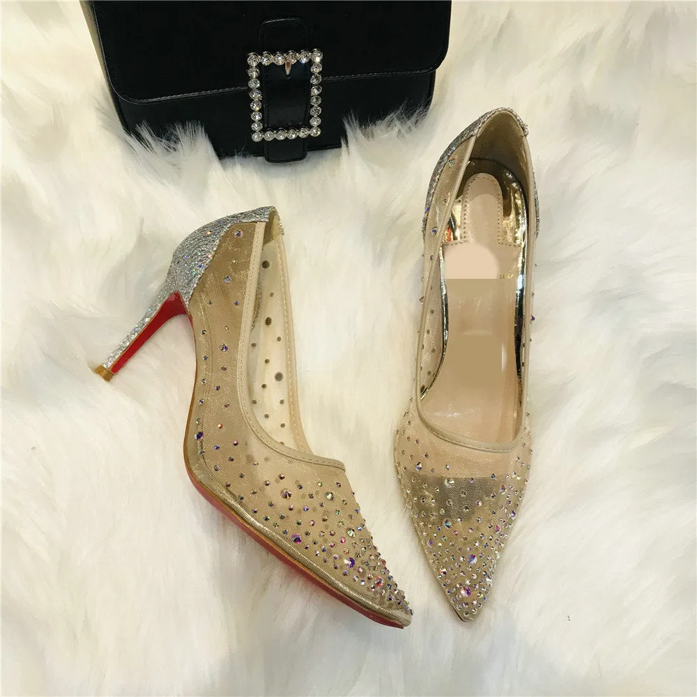 Jenny – Mesh Rhinestone Transparent High Heels